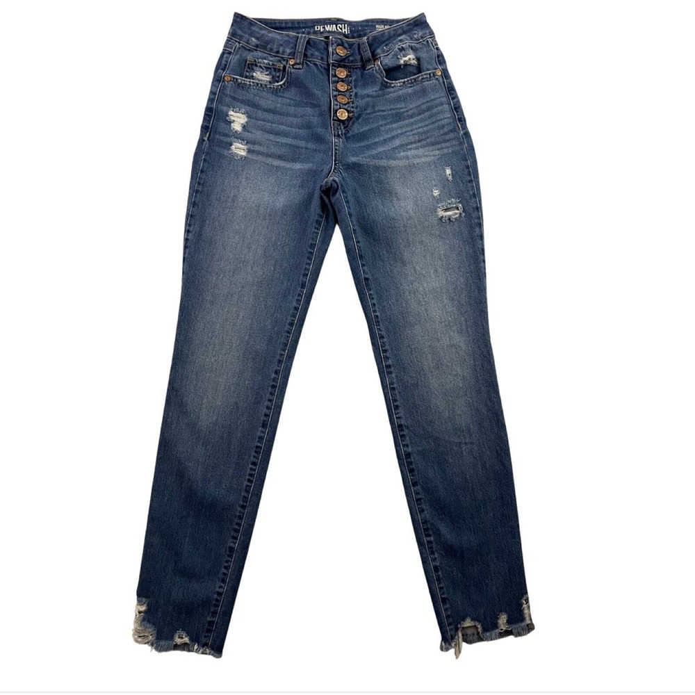 Rewash Jeans Womens 1/25 Blue Distressed High Rise Button Fly Frayed Hem Denim